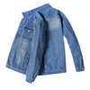 Chaquetas para hombres Chaqueta de mezclilla de lana casual Azul Algodón suelto Jean Abrigo Calidad de marca Otoño Invierno para hombre