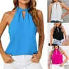 Dames Tanks Dames Zomer Zelfbinder Terug Halter Top Los Vest Uitgehold Sleutelgat Mouwloos Effen Kleur Blouses Shirts