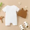 Rompers 0-12Months Newborn Baby Boy Romper Panda Bear Short Sleeve Jumpsuit + Hat 2PCS Infants Clothes Summer Fashion BodysuitL231114