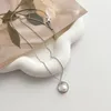 Pendant Necklaces Minar French Silver Plated Copper Freshwater Pearl Hollow Round Circle Zircon Chokers For Women Pendientes