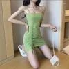 Casual Dresses Women Girl's Black Suspender Women's Summer 2023 Waist Drawstring Skirt Vestido De Mujer Femme Robe