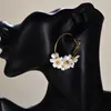 Hoop Earrings Folded Acrylic White Flower Stainless Steel Round Charming Sweet Floral Camellia Girls Ear Jewelry Gift top
