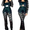 Vrouwen Tweedelige Broek Vrouwen 2 Stuks Kleding Set Lange Mouw Open Vest Sjerpen Hoge Taille Kant Sexy Zomer lente Kleding