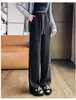 Pantalon femme hiver tricot ample décontracté femmes cordon épais taille haute Simple couleur Pure poches femme jambe large