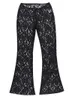 Calças femininas Mulheres Flare Leggings Gótico Verão Sheer Malha Preto Cintura Alta Renda Floral Flared Cover Up Streetwear