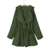 Women's Trench Coats Autumn Solid Long Sleeve Drawstring Pocket Hooded Lightweight Windbreaker