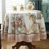 Nappe de table ronde de luxe européenne, en Jacquard Rose, avec pompons de salle à manger, couverture en Chenille rétro, pour événements, fêtes de mariage, maison