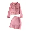 Tweedelige Jurk Blazer Minirokken Pakken Dames Geruite Korte Tweedelige Set Herfst Roze Wit Slanke Tweed Jas Halve Rok Vrouwelijke Tweedelige Sets 231216