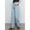 Jeans da donna IOO 2023 Primavera Cotone Feel Pantaloni dritti alla moda delicati sulla pelle Sottile denim a vita alta Nave libera di alta qualità