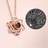 Hexagonal Projection 100 Languages I Love You Gold Crystal Necklace Female Quality Exquisite Metal Jewelry Collar Lovers Gift193a