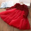 Girl's Dresses Long Sleeve Girls Princess Dress for Autumn Winter Children's Clothing Sequin Red Christmas Dress for Girls Party New Year Dress