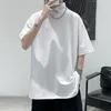 Мужские футболки 2023, однотонная летняя свободная футболка с воротником-стойкой с коротким рукавом, корейская мода, легкая и удобная