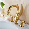 Zlew łazienki krany luksus 3PCS Swan Design Złote Basen Kan
