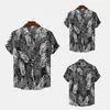 Men's Casual Shirts Vintage Leaves Printe Shirt For Men Short Sleeve Lapel Neck Single Breasted Blouse Aloha Retro Beachcasual Male Clothing