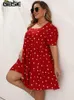 Dresses GIBSIE Heart Print Puff Sleeve Ruffle Hem Dress Plus Size 3XL 4XL Women Holiday Casual Boho Summer Mini Dresses Women Clothing