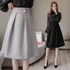 Dresses 2020 Fashion Korean Style Skirt T for Woman Button Autumn Winter Vintage Solid Work Wear Skirt Lady Office Business Skirt