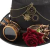 Berretti Cappello retrò gotico Steampunk Rose Ingranaggi Catene Top Occhiali vintage Fedora per la festa