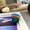 Cluster Rings European And American Style Blue Agate Personality Trend Ladies Ring Adjustable Jewelry