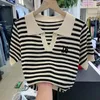 Women's Polos Women Short Sleeve Striped Polo Shirts Summer T-shirt Hollow Out Contrast Colors Patchwork Korean Fashion Casual Versatile