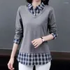 Women's Polos Temperament Versatile Commuter Clothing Autumn And Winter Splice Buttons POLO Collar Long Sleeve Lattice Pullover