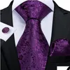 Corbatas para el cuello Corbatas para el cuello Dibangu para hombres Corbata de cachemira floral púrpura Negocio Formal 100% Corbata de seda Conjunto de pañuelo de bolsillo Fiesta de bodas Cravat Dhmaz