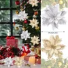 Neues Weihnachtsspielzeugzubehör, 12 Stück, künstliche Weihnachtsblumen, glitzernde Blumen, Weihnachtsbaum, Kranz, Girlande, Blumenornamente für Hochzeitsfeier, Dekoration