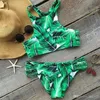 wear Hot High Neck Bikinis Women Swimwear Printed Green Leaf Bandage Swimsuit Bikini Set Bathing Suit Brazilian Biquinis Free Shipping