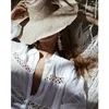 Women's Swimwear Women Boho Long Sleeve Floral Lace White Tops Blouses Hollow Out Beach Elegant Sunscreen Shirt Cover Up Summer Party