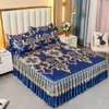 Bedspread 3 Pcs Set Modern Royal Blue Bedspread Cool Bed Skirt Machine Washable Sheets Bed with Elastic Band for Queen King Size 231218