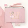 Cosmetic Bags Name Letter A-Z Ballet Dancer Bag For Women Pink Canvas Travel Accessories Make Up Pouch Case Toiletry Cute Purse