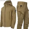 Chaquetas tácticas Hombres Invierno Pesca táctica Militar Chaquetas con capucha Pantalones Traje Camping Senderismo Caza Pantalones A prueba de viento Elástico Softshell WarmL231218