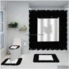 Letter Shower Curtains Digital Printing Waterproof Home Curtain Polyester Cloth Bathroom Four-Piece Set Drop Delivery Dhmsv