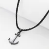 Runda mode IP noir acier inoxydable marin ancre pendentif collier pour hommes bijoux avec corde en Nylon 201013265C