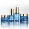 Storage Bottles 50pcs 30g Empty Blue Glass Jar For Cream Wholesale Cosmetic With Gold Screw Lid