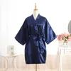 Mäns Sleepwear Mens Silk Satin Oil Shiny Long Robes With Belt Summer Wrap Dressing Glown Solid Color High Quality Bathrobe Nightgown Pyjamas