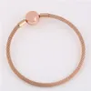 Brazalete de plata de ley 925 original Cadena de serpiente de oro rosa Cierre de bola básica Pulsera de malla Ajuste para mujer Encanto de cuentas Joyería de moda CX20202o