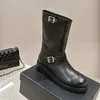 Botas De Tobillo Para Mujer Cuero De Vaca De Diseño Sin Cordones Tacones Gruesos 4 Cm Botas De Nieve De Caballero De Motocicleta Occidental Zapato De Ocio Al Aire Libre Para Mujer Con Bolsas Para El Polvo Zapato Casual Negro Clásico