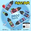 Armazém da UE Cartucho substituível original pod MESH COIL RAZZ BAR 8000 PUFFS Vape descartável e cigarros CHILD LOCK 650mAh Bateria recarregável 12 sabores