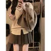 Women's Jackets Three-piece British Preppy Women 2023 Autumn And Winter Tie Shirt Vest Suit Jacket Pleated Skirt