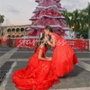 Великолепные красные цветочные платья Quinceanera Элегантное платье для выпускного вечера с открытыми плечами Корсет Помолвочное платье Vestido De 15 Anos Пятнадцать 16 платьев Quinceanera 2024 Шестнадцать