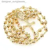 Naszyjniki wiszące 6 mm złoty kawałek żelazne koraliki Różańce metalowe różaniec okrągłe koraliki Che Naszyjnik katolicyzm Modlitwa religijna biżuterię 231218
