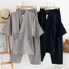 Etniska kläder män traditionella japanska pyjamas Set Cotton Robe Pants Kimono Haori Yukata Nightgown Japan Style Soft Gown Sleepwear
