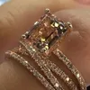 Pierścień Solitaire Modna wielowarstwowa Morganite Rose Gold Kolor Wedding Biżuteria Szampan Kryształowy kamień Bague dla kobiet Days Mother Days Prezenty 231216