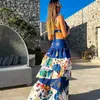 Werk Jurken 2024 Sexy Print Strand Vrouwen Tweedelige Rok Witte Beha Hoge Taille A-lijn Lange Pak Zomer Vakantie Kust casual Set