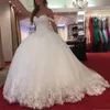 Neue arabische Spitze Ballkleid Brautkleider Applikationen Perlen Schulterfrei Puffy Vestidos De Noiva Plus Size Brautkleider