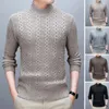 Herrtröjor Casual Half High Collar Sweater Sticked Warm Elastic Fall Winter Pullover For Daily Wear Slim Fit