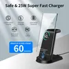 Cell Phone Mounts Holders 25W Super Fast Wireless Charger 3 in 1 for Samsung S23 Ultra S22 S21 S20 Galaxy 5 4 Active 2 Watch Earbuds Charging Station 231216