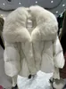 Gilets pour femmes Mode Grand Collier de fourrure d'argent réel Vêtements d'extérieur de luxe Chaud Blanc Canard Down Veste Hiver Femmes Manteau avec manches en tricot 231218