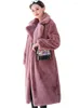 Pelliccia da donna 2023 Cappotto invernale Donna Colletto del vestito Lungo allentato Sottile Spessore Calore Imitazione Abbigliamento di alta qualità Feminina Rosso Rosa