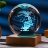 Décorations de Noël Boule de cristal 3D Veilleuse gravée au laser Cadeau d'anniversaire Sphère de verre Décoration de bureau à domicile avec base USB en bois 231216